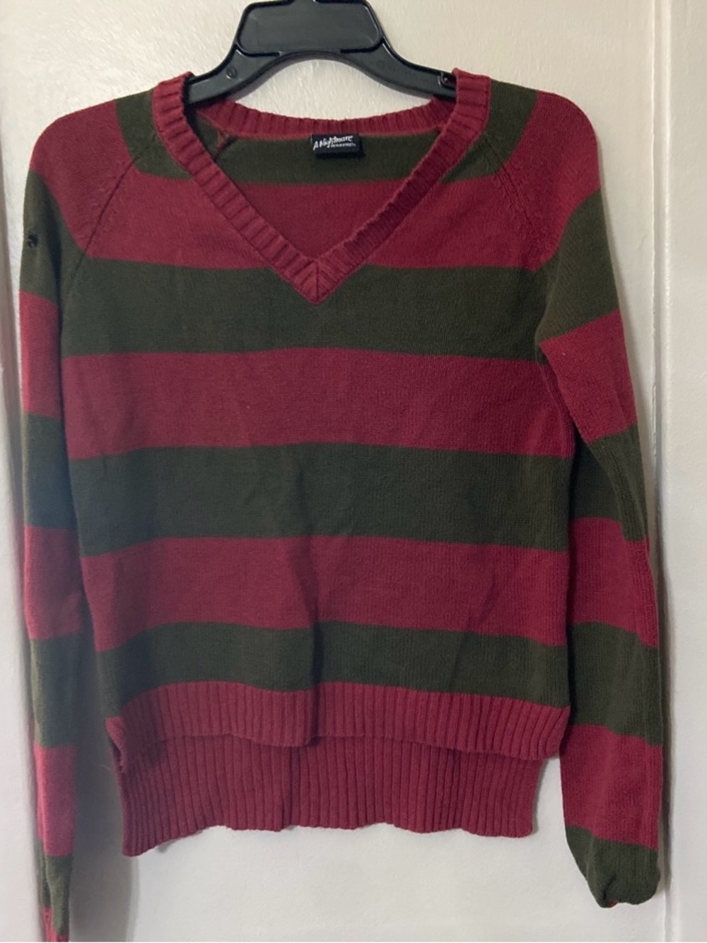 Striped V-Neck Sweater in Burgundy and Olive Green by Ambiance - Picture 2 of 5